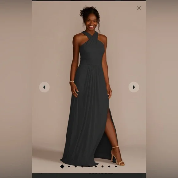 bank formal dress Davids Bridal Navy Chiffon V-Neck Full Length Formal Gown – Arabella Bridal main image 0